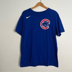 Chicago Cubs #9 Javier Baez Blue Red Short Sleeve Cotton The Nike Tee Size L